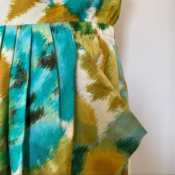 Green and gold floral print sleeveless dress - Picture 4 of 6